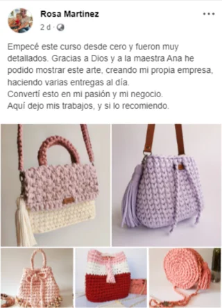 testimonio de curso de bolsos a totora como hobby